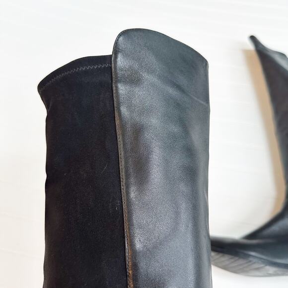 Stuart Weitzman 5050 Knee High Boots Black Leather Pull On Lug Sole Size 7.5 - Picture 11 of 14